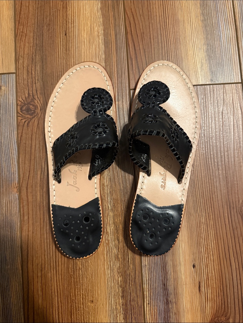 Jack Rogers Black Leather Sandal Slides